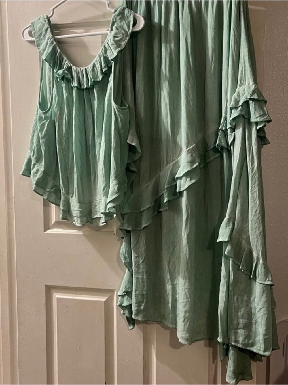 Free People Mint Green Tiered Ruffle Maxi Skirt and Crop Top Set - Picture 2 of 2